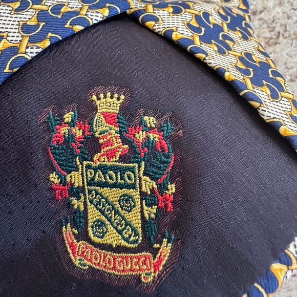 PAOLO GUCCI MEN'S NWT TIE 100% SILK NAVY BLUE WITH GOLD BRAND NEW WITH TAGS!! LO - Picture 3 of 4